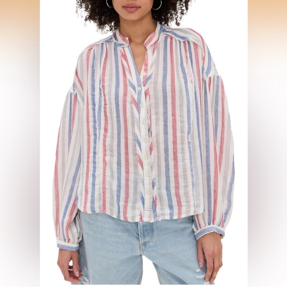 We The Free by Free People Valley Double Cloth  Striped Button-Down Small Shirt
